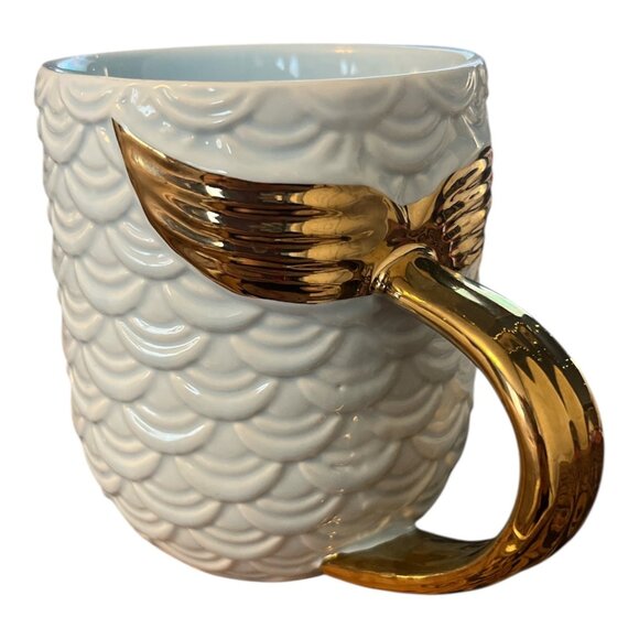 Other - Mermaid Tail Handle Ceramic Mug – Light Blue Scales with Gold Fin – 4 x 3.25" –